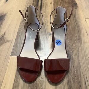 Free People Dark Red Patent Leather Womens Ankle Strap Sandals Shoes 7.5US 38 EU